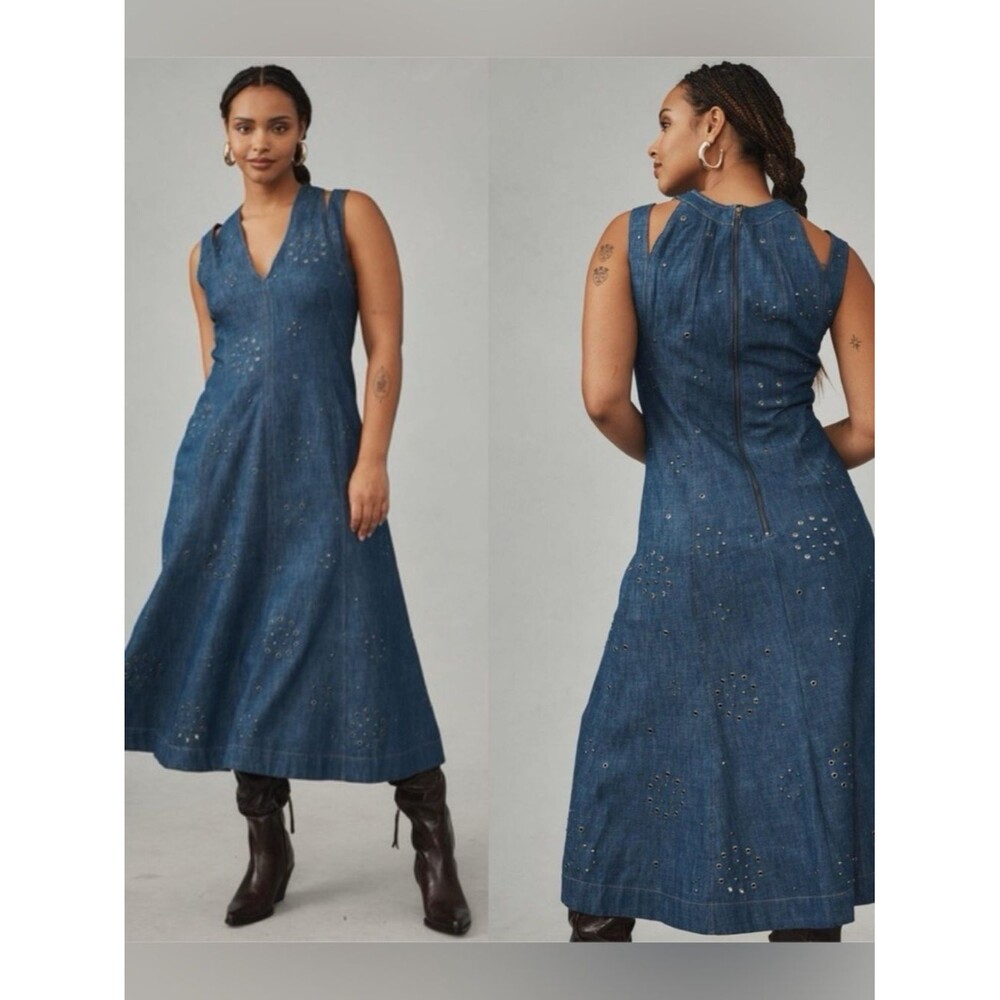 Anthropologie Grommet Denim Midi Dress Women's Size 12 NWT